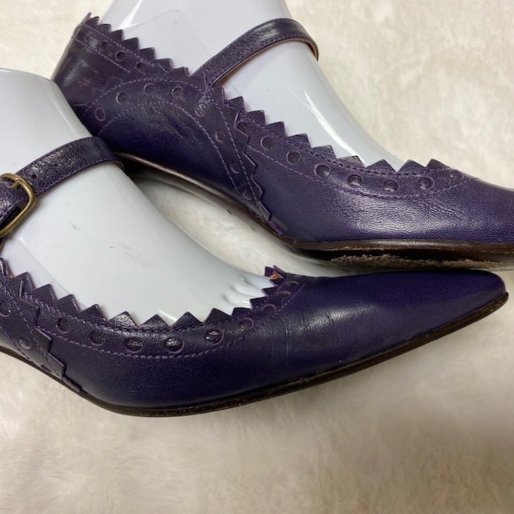 L'Autre Chose Made In‎ Italy Leather Triangle Scalloped Single Strap Heels, sz 7 - Picture 6 of 10